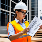**

"A professional female architect, fully clothed in a modest business dress and glasses, reviewing blueprints at a bright and modern construction site, hard hat on, safety vest, perfect anatomy, natural pose, safe for work, appropriate content, professional, high quality, well-formed hands, proper finger count, natural body proportions."

**
