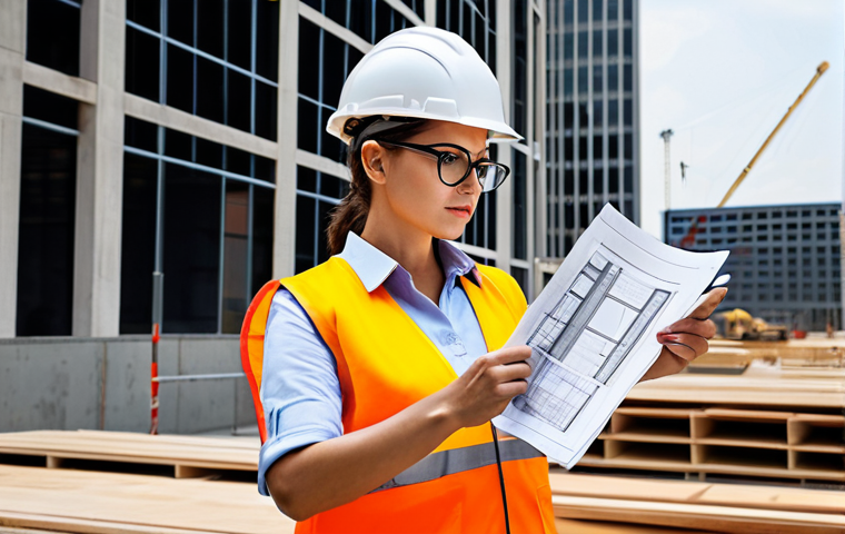 **

"A professional female architect, fully clothed in a modest business dress and glasses, reviewing blueprints at a bright and modern construction site, hard hat on, safety vest, perfect anatomy, natural pose, safe for work, appropriate content, professional, high quality, well-formed hands, proper finger count, natural body proportions."

**