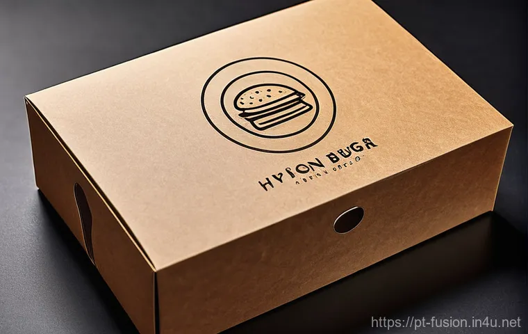퓨전 버거의 배달 패키지 - **Prompt: "A close-up shot of a gourmet fusion burger delivery box, meticulously designed to maintai...