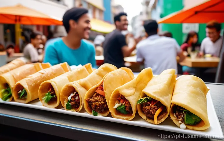 퓨전 패스트푸드 할인 정보 - **Prompt 1: Fusion Feast in a Vibrant City**
"A wide-angle, eye-level shot capturing a diverse g...