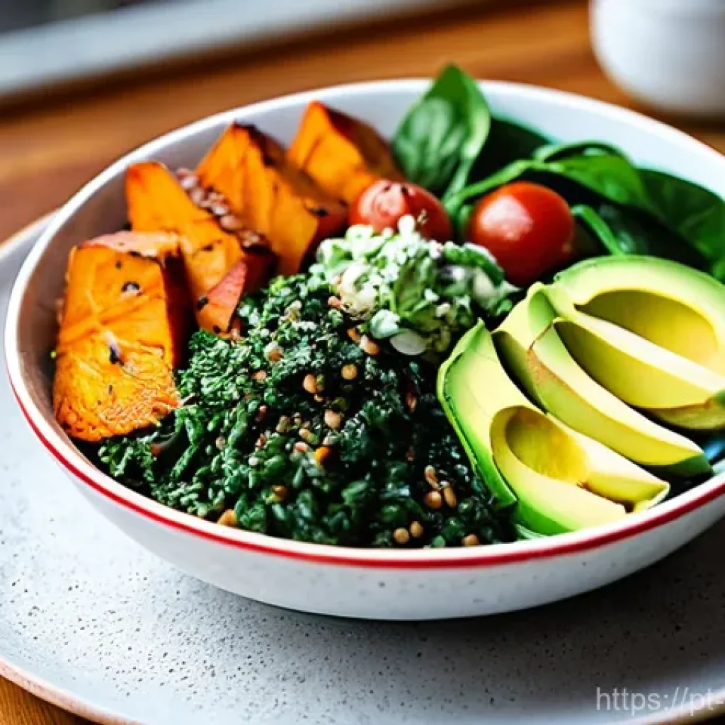 퓨전 패스트푸드의 저염 옵션 - **Prompt 1: Healthy Fusion Grain Bowl in Lisbon**
A high-resolution, bright, and vibrant food ph...
