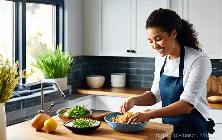퓨전 치킨의 저칼로리 튀김법 - **Prompt:** A close-up, high-angle, and mouth-watering studio shot of golden-brown fusion fried chic...
