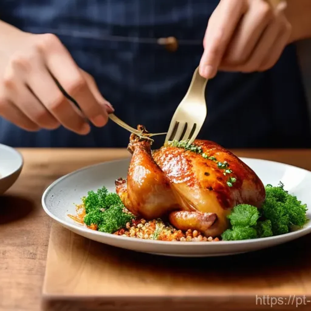 퓨전 치킨 배달 음식 리뷰 - **"A vibrant and mouth-watering fusion chicken dish, beautifully presented on a rustic wooden table ...