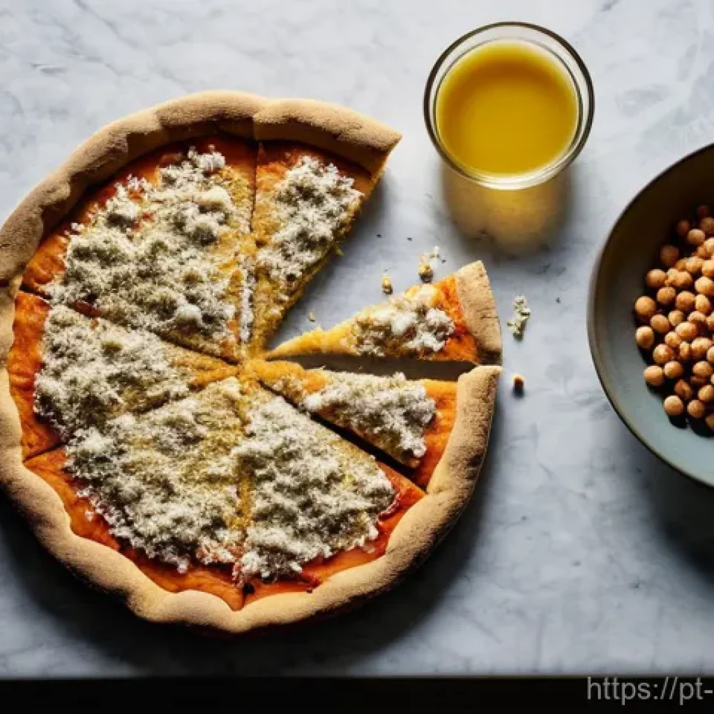 퓨전 피자의 저칼로리 크러스트 - **Prompt:** A vibrant overhead shot of a clean, modern kitchen counter showcasing a variety of uncoo...