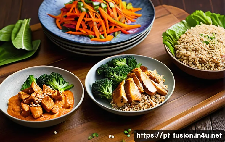 퓨전 치킨 단백질 함량 분석 - **Prompt 1: "Vibrant Fusion Chicken Feast"**
A wide shot of a beautifully arranged culinary spre...