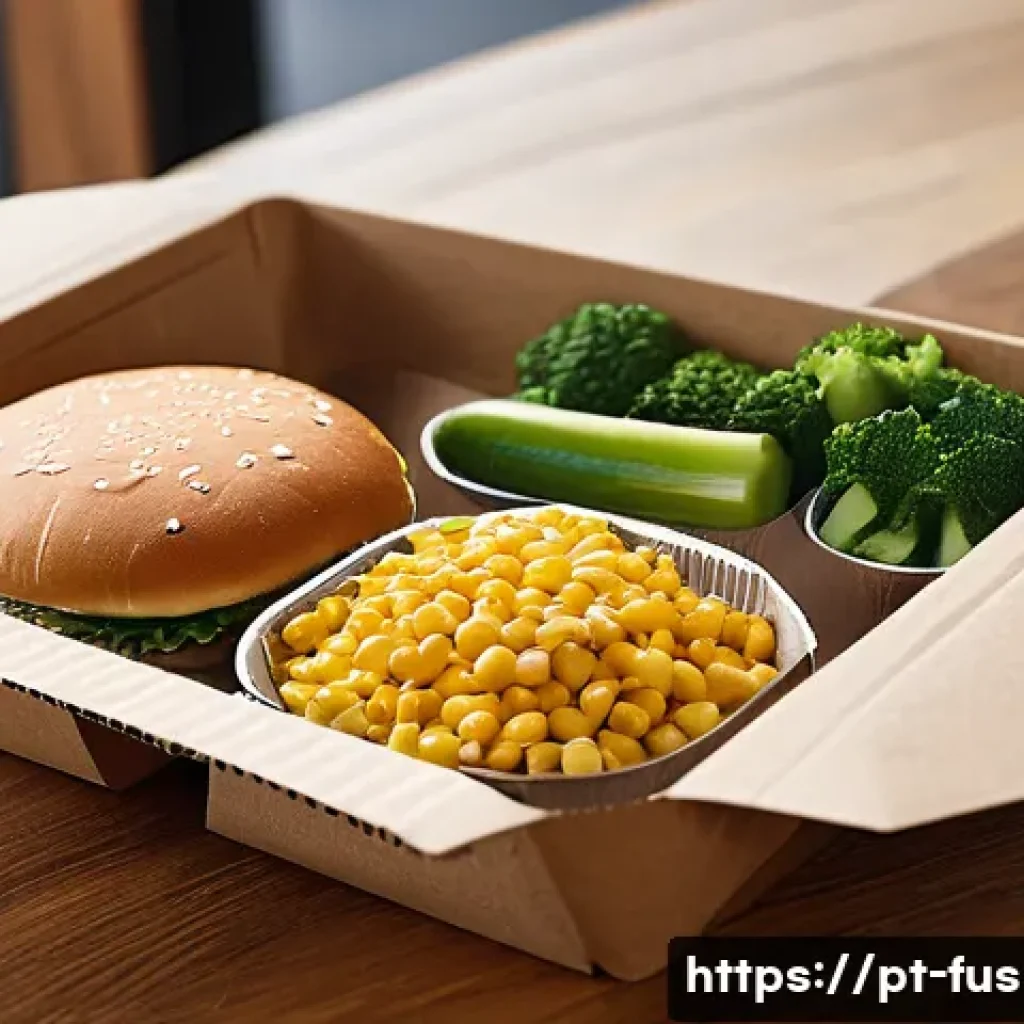 퓨전 패스트푸드 포장 용기 비교 - A set of eco-friendly fast food packaging made from biodegradable materials like bagasse, recycled k...