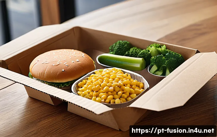 퓨전 패스트푸드 포장 용기 비교 - A set of eco-friendly fast food packaging made from biodegradable materials like bagasse, recycled k...