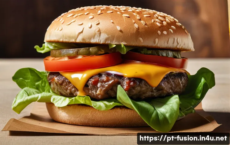 퓨전 버거의 테이크아웃 포장 - A close-up, highly detailed image of a sustainable burger packaging made from brown kraft paper with...