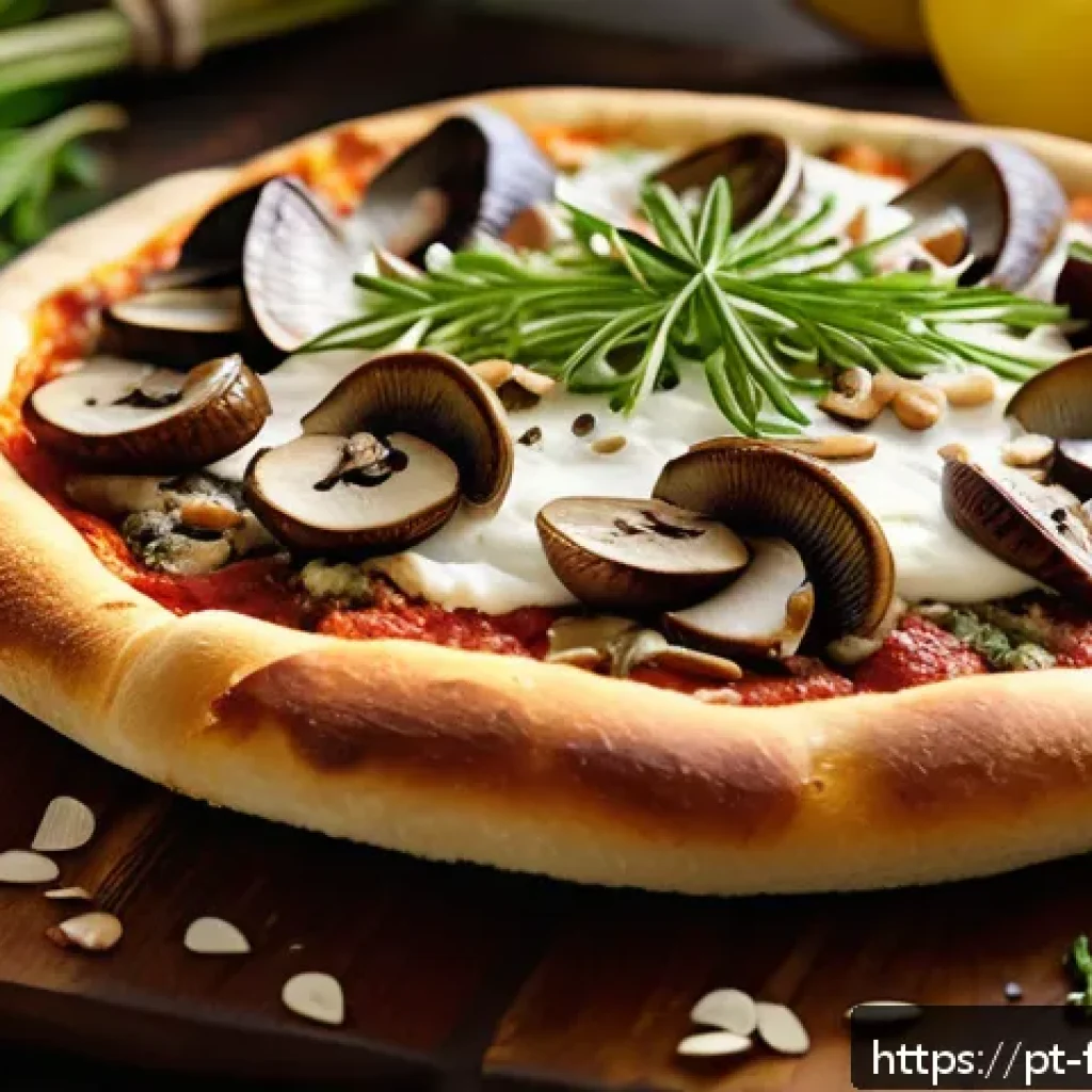퓨전 피자 재료 비교 - A gourmet fusion pizza on a rustic wooden board featuring a whole wheat crust topped with creamy ric...