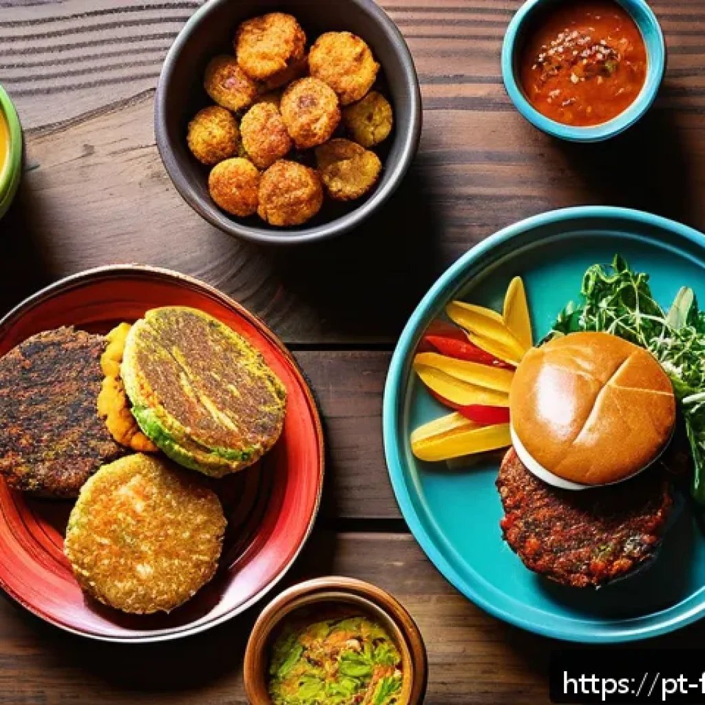 퓨전 패스트푸드의 식물성 단백질 - A vibrant Brazilian fast food scene showcasing a modern twist on traditional dishes: close-up of a r...