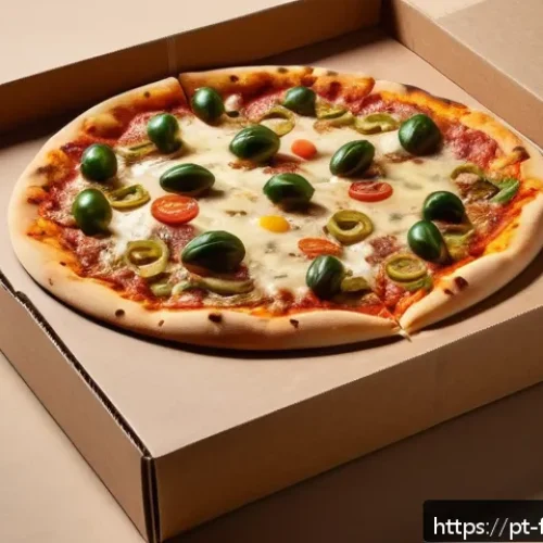 Home 32 퓨전 피자 포장재 리뷰 - A high-resolution image of a fusion pizza inside a sustainable kraft paper box with a wax-coated inn...