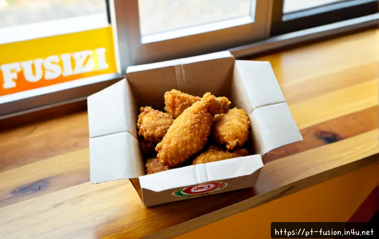 Home 30 퓨전 치킨의 포장 방법 트렌드 - Photorealistic Brazilian fusion fried chicken takeaway packaging, crispy chicken pieces with cassava...